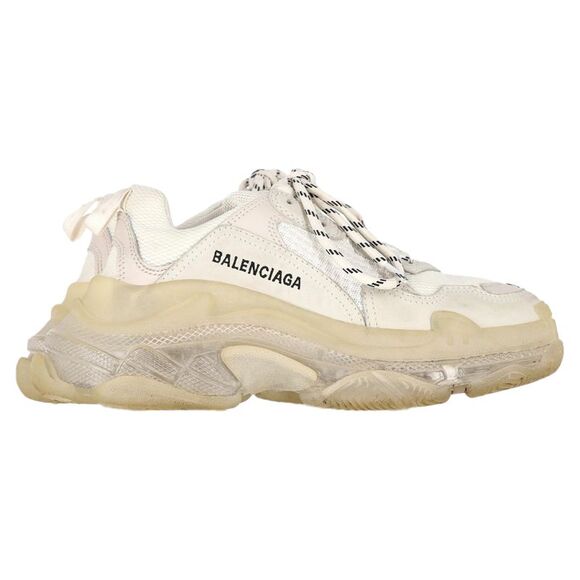 Balenciaga Triple S Clear Sole Low-Top Sneakers in White Polyester - Picture 1 of 12